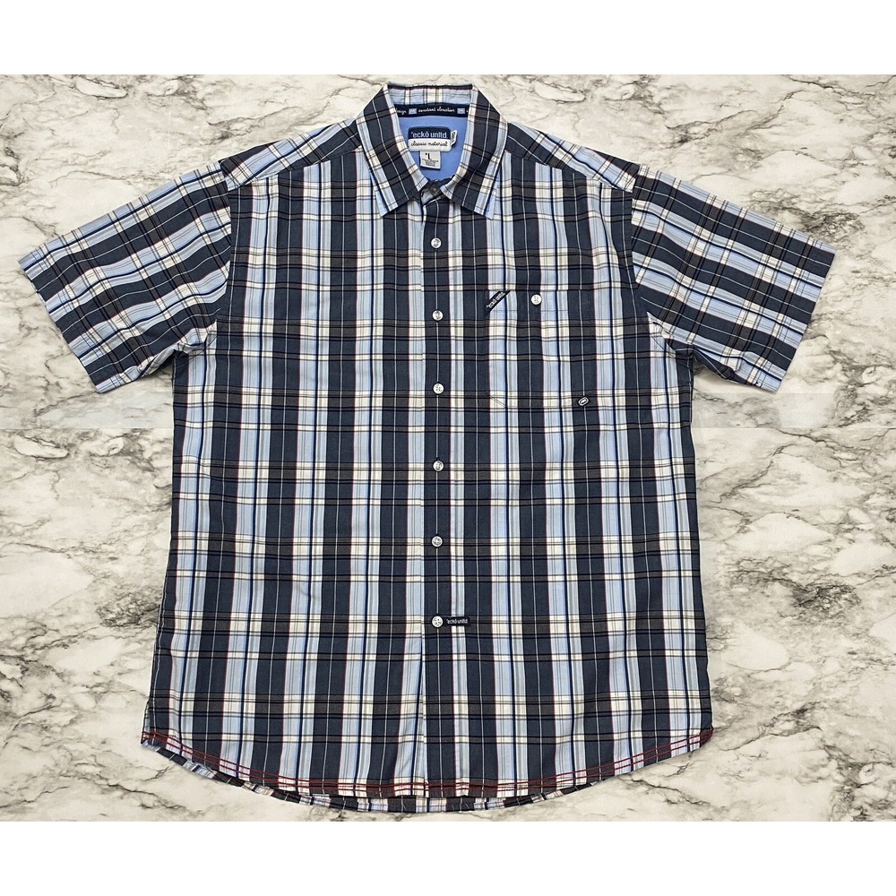ECKO‎ Unltd Constant Elevation Mens Shirt Size L Plaid Short Sleeve Pocket